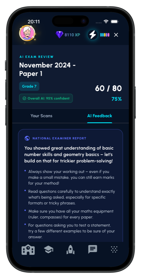 Vertexly AI exam review with grade and feedback